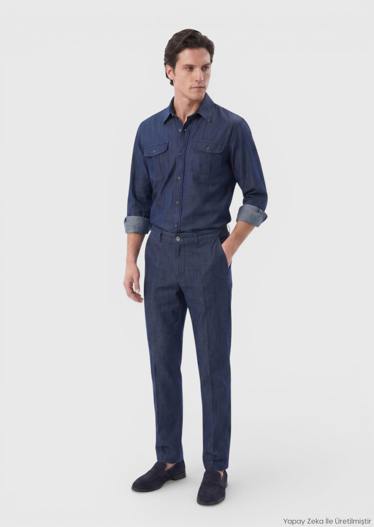 İndigo Düz Denim Straight Fit Casual Pamuk Karışımlı Pantolon