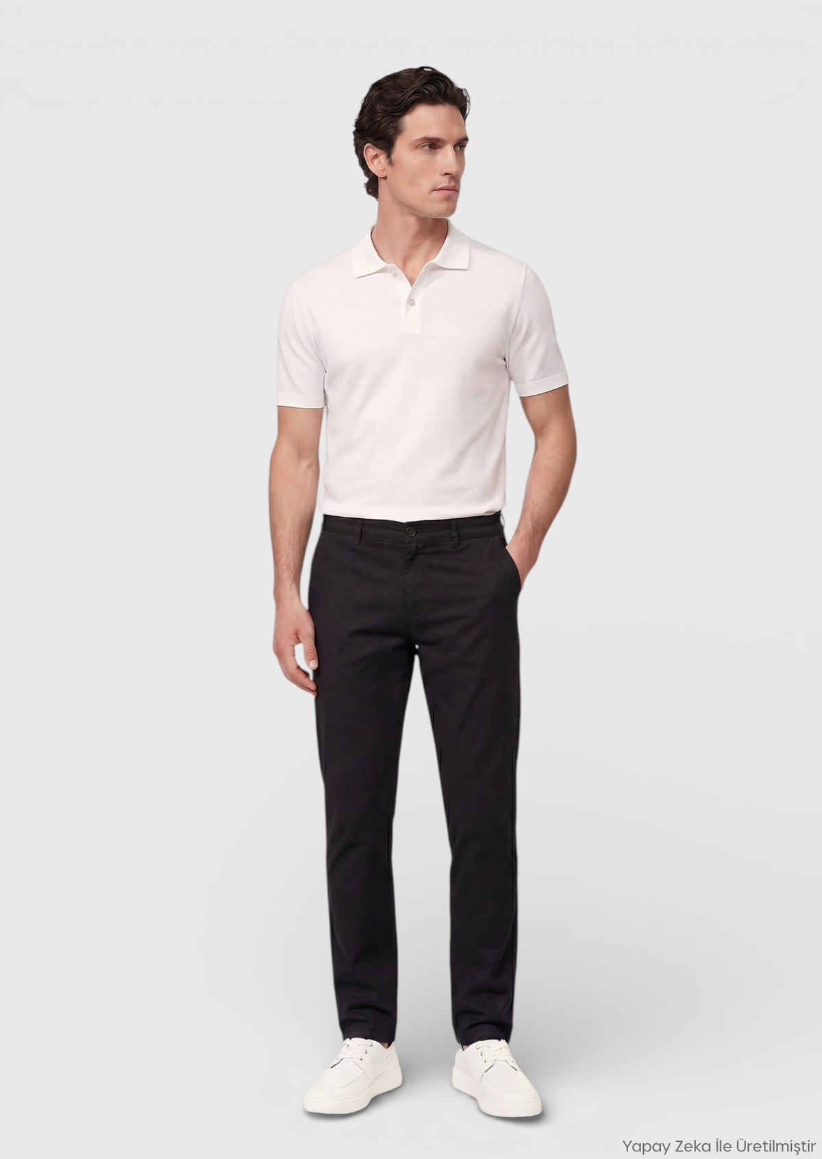 Siyah Dokuma Regular Fit Casual Pamuk Karışımlı Pantolon