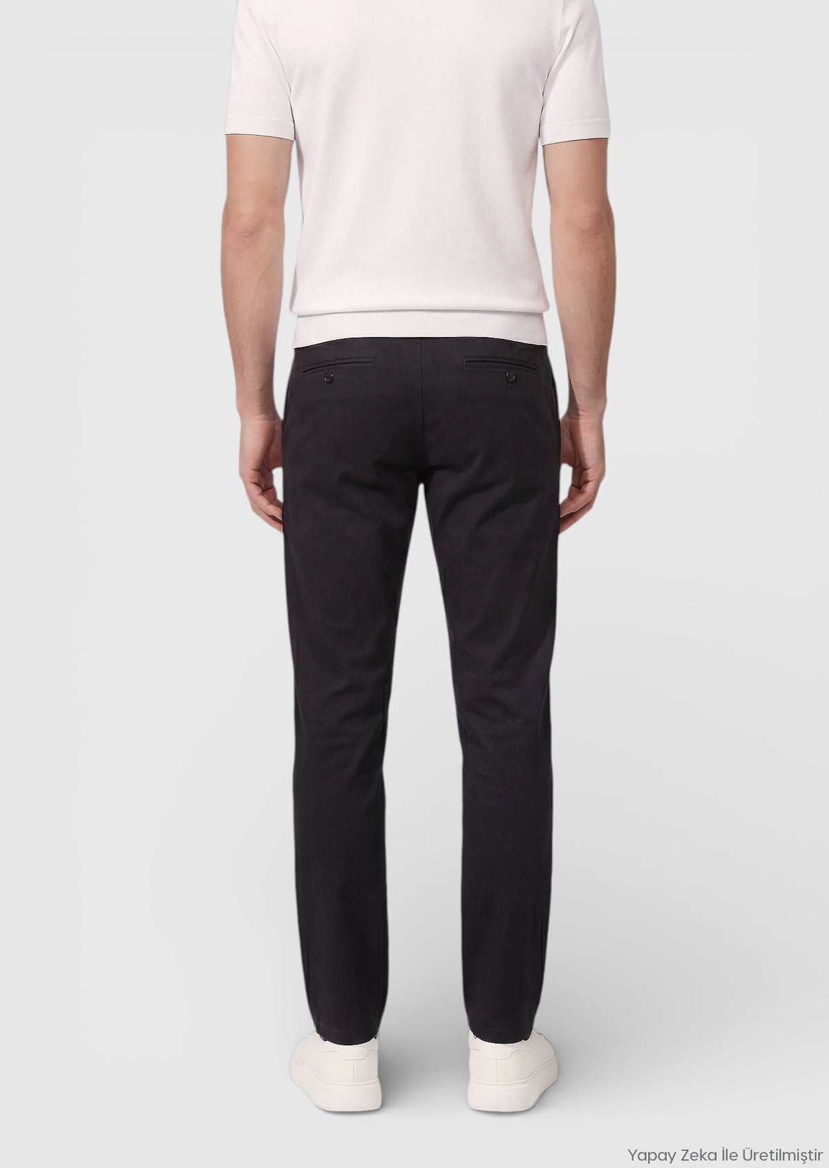 Siyah Düz Dokuma Regular Fit Casual Pamuk Karışımlı Pantolon