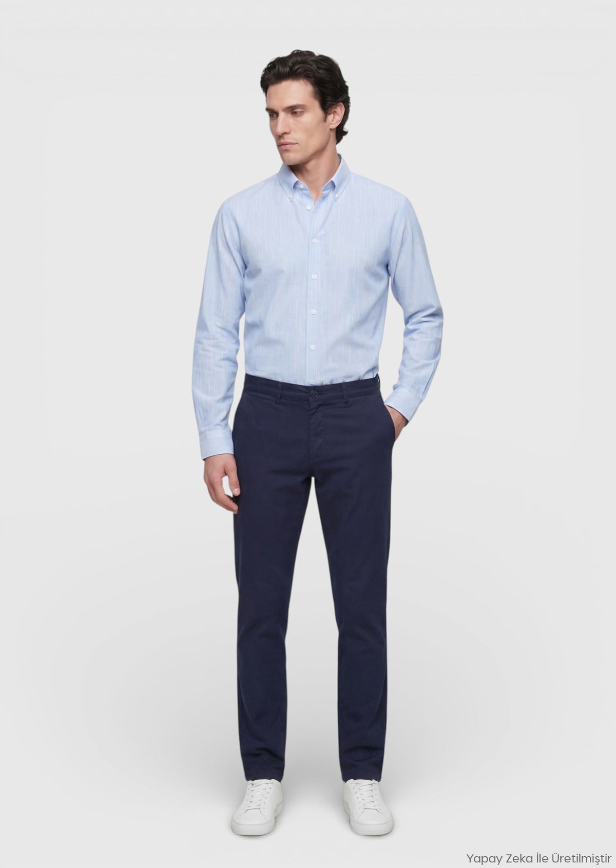 Navy Blue Weaving Regular Fit Casual Cotton Blended Trousers