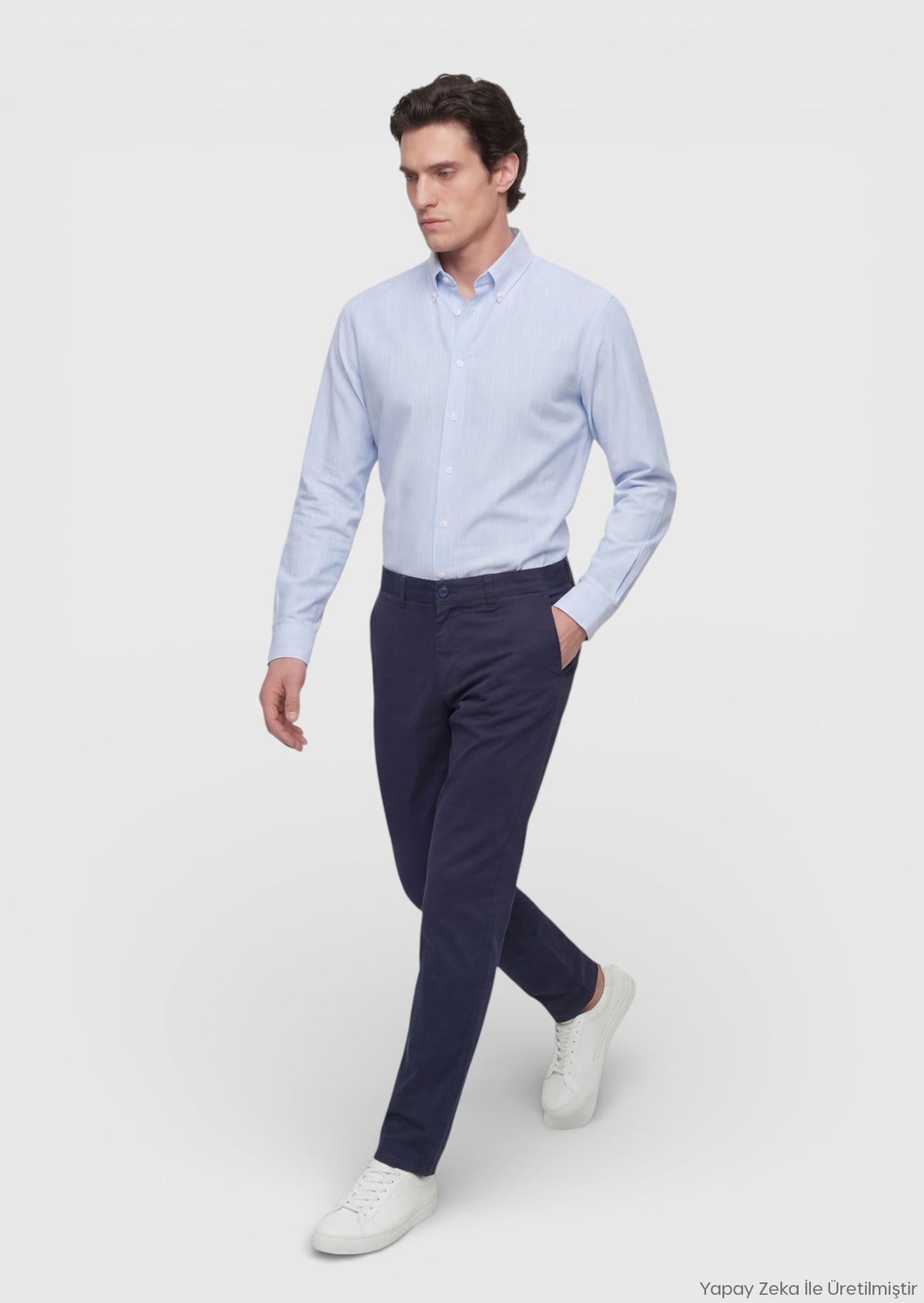 Lacivert Düz Dokuma Regular Fit Casual Pamuk Karışımlı Pantolon