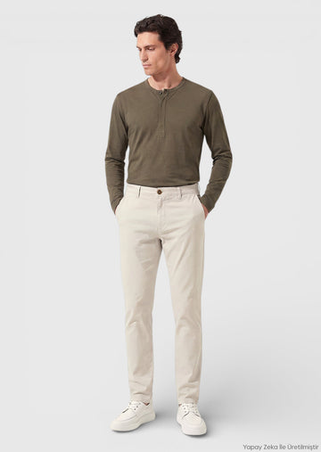 Bej Dokuma Regular Fit Casual Pamuk Karışımlı Pantolon
