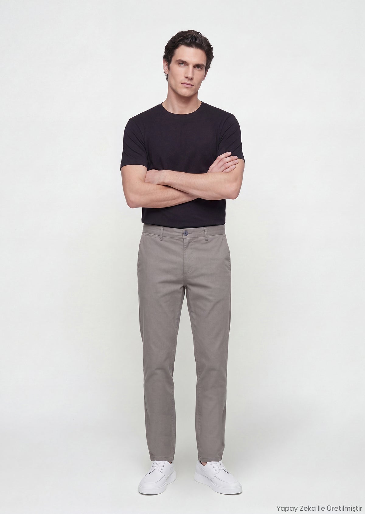 Antrasit Düz Dokuma Regular Fit Casual Pamuk Karışımlı Pantolon