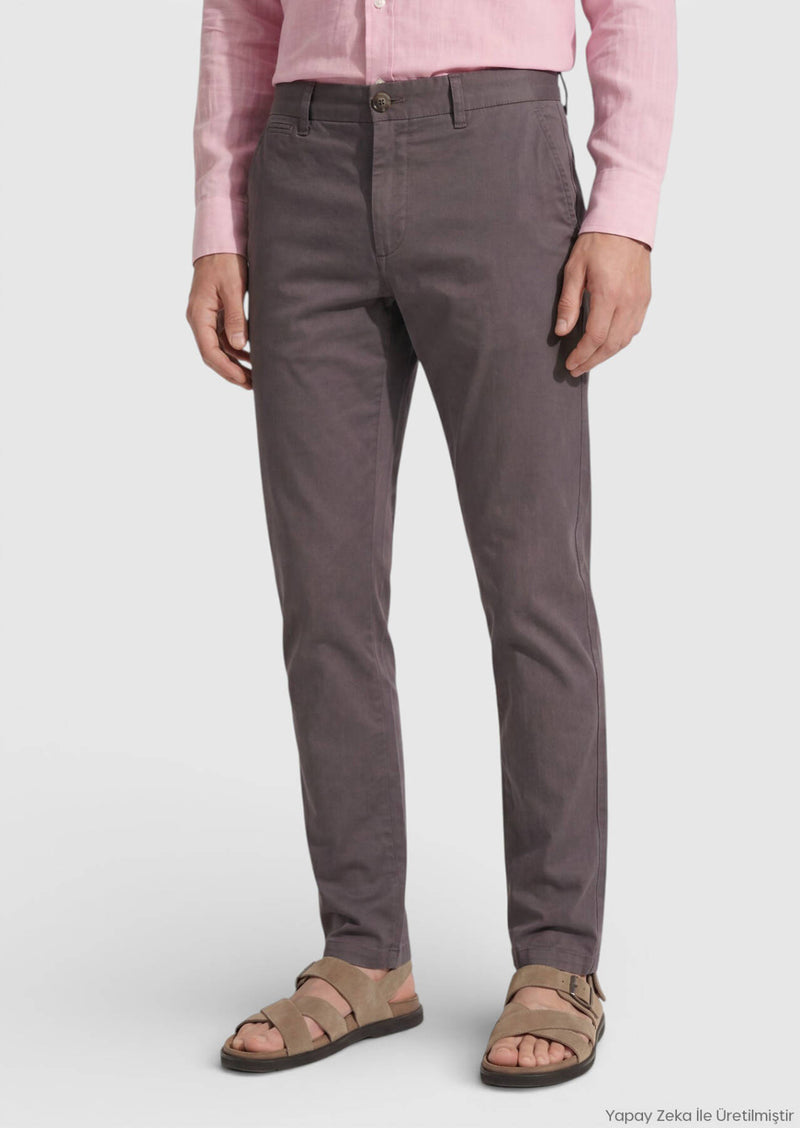 Mürdüm Dokuma Regular Fit Casual Pamuk Karışımlı Pantolon
