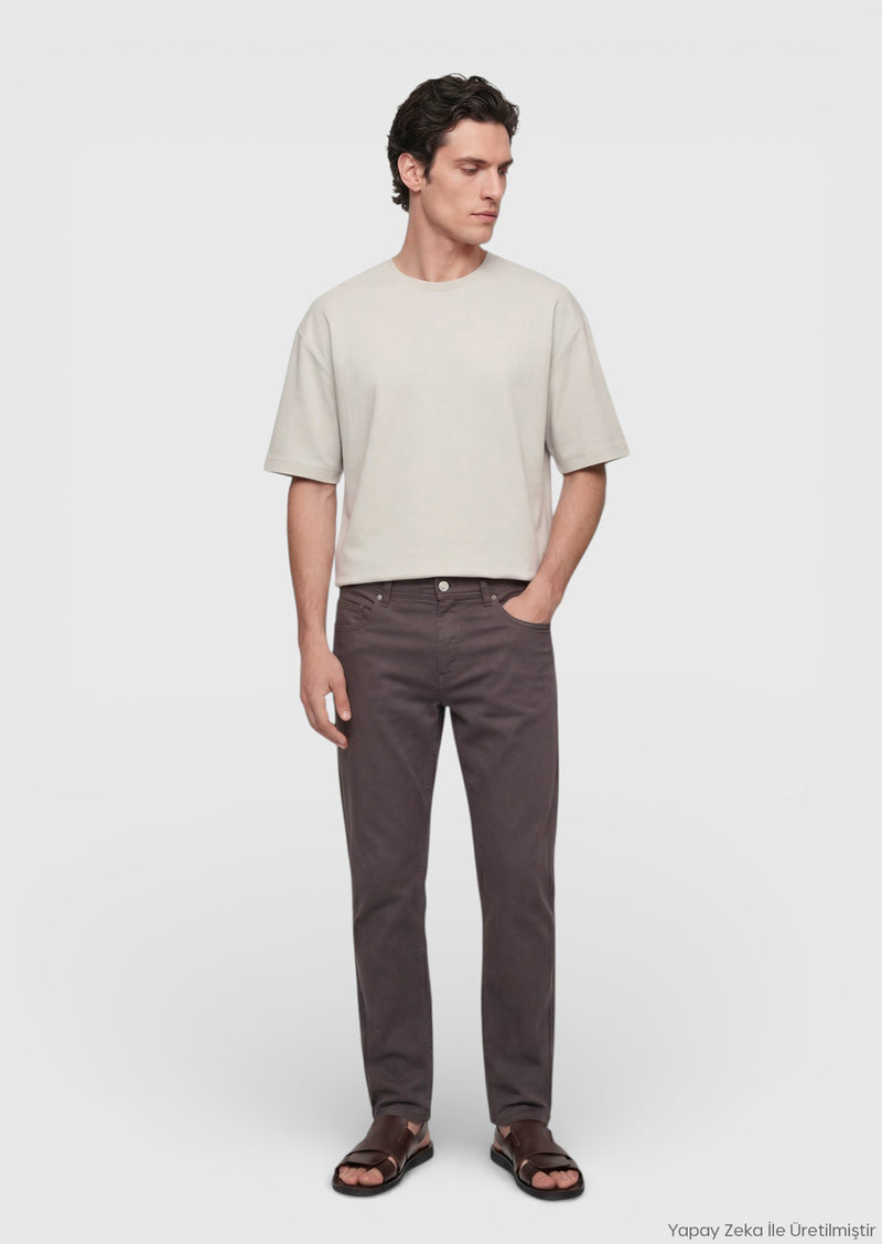 Mürdüm Düz Dokuma Regular Fit Casual %100 Pamuk Pantolon