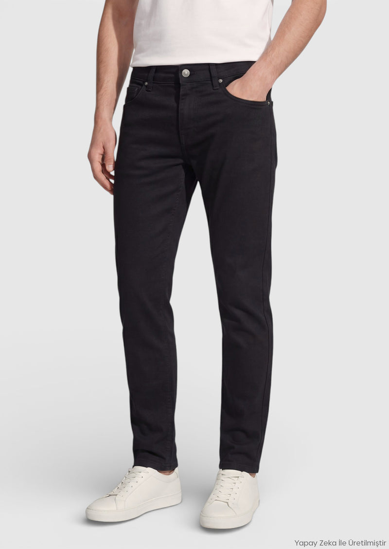 Siyah Düz Dokuma Regular Fit Casual %100 Pamuk Pantolon