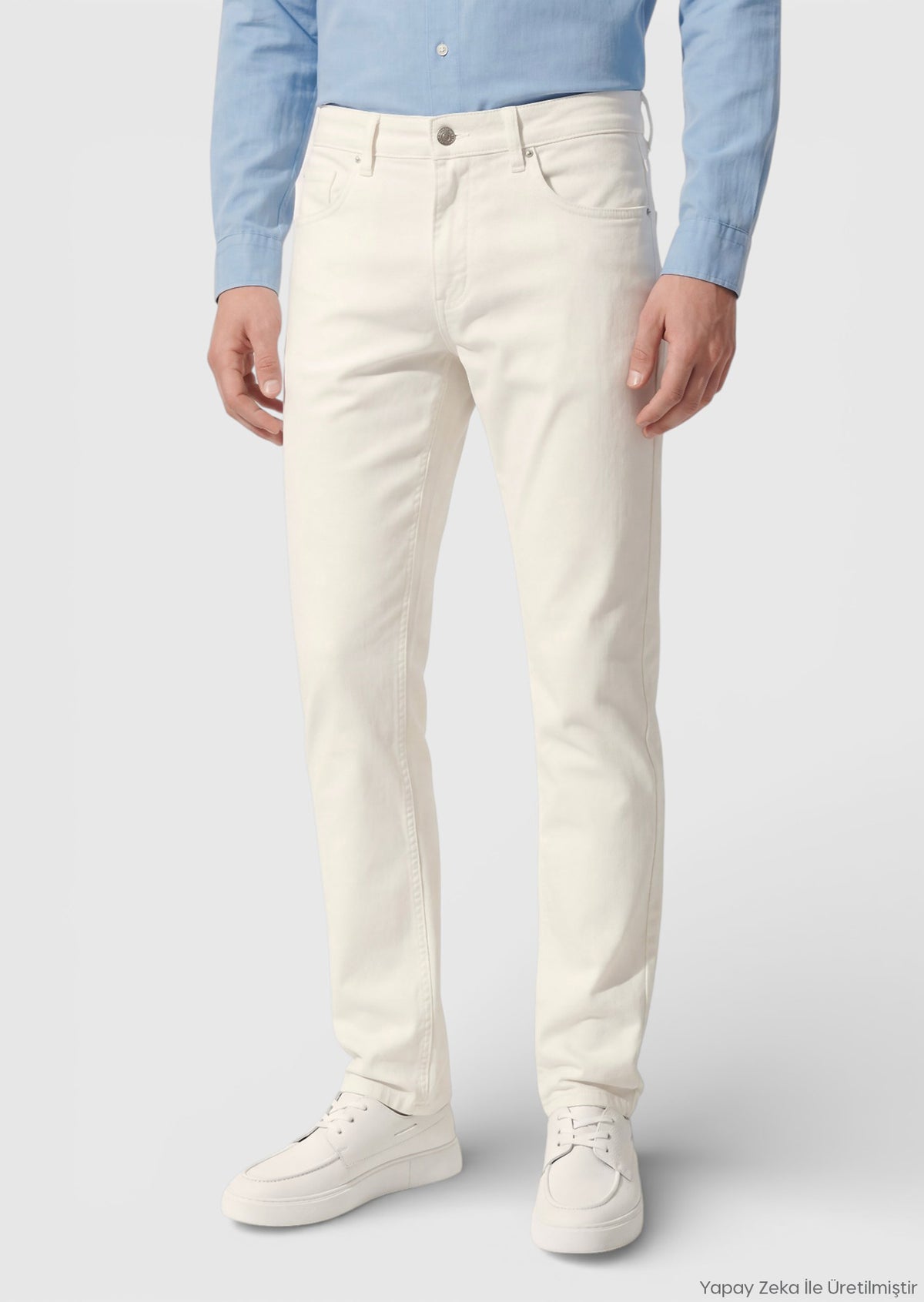 Açık Bej Düz Dokuma Slim Fit Casual Pamuk Karışımlı Pantolon