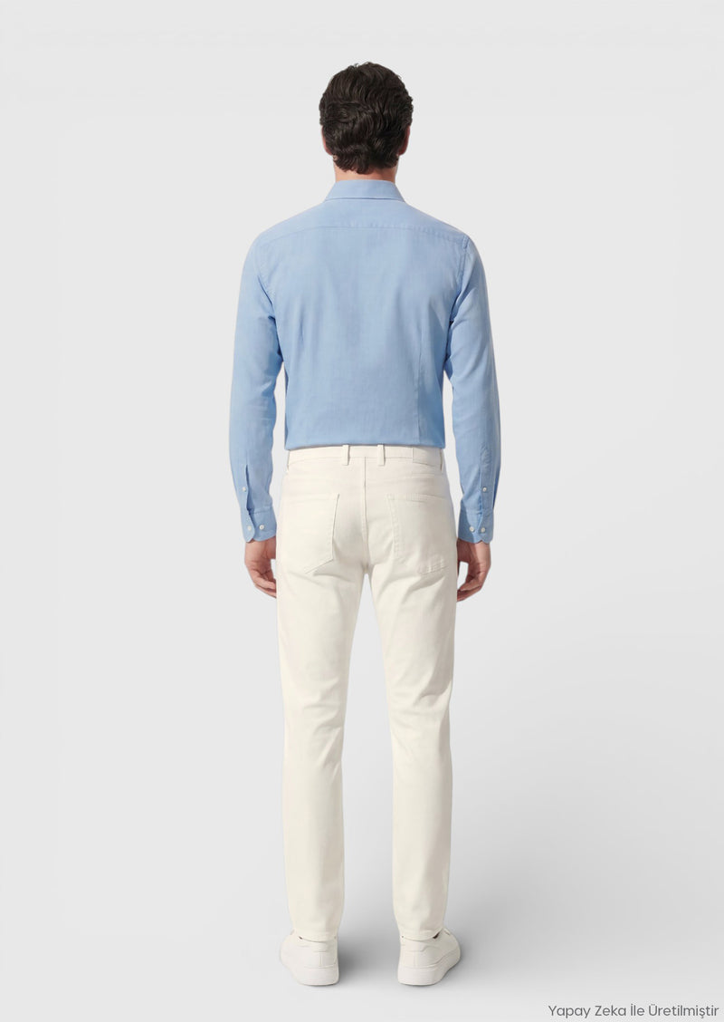 Açık Bej Düz Dokuma Slim Fit Casual Pamuk Karışımlı Pantolon