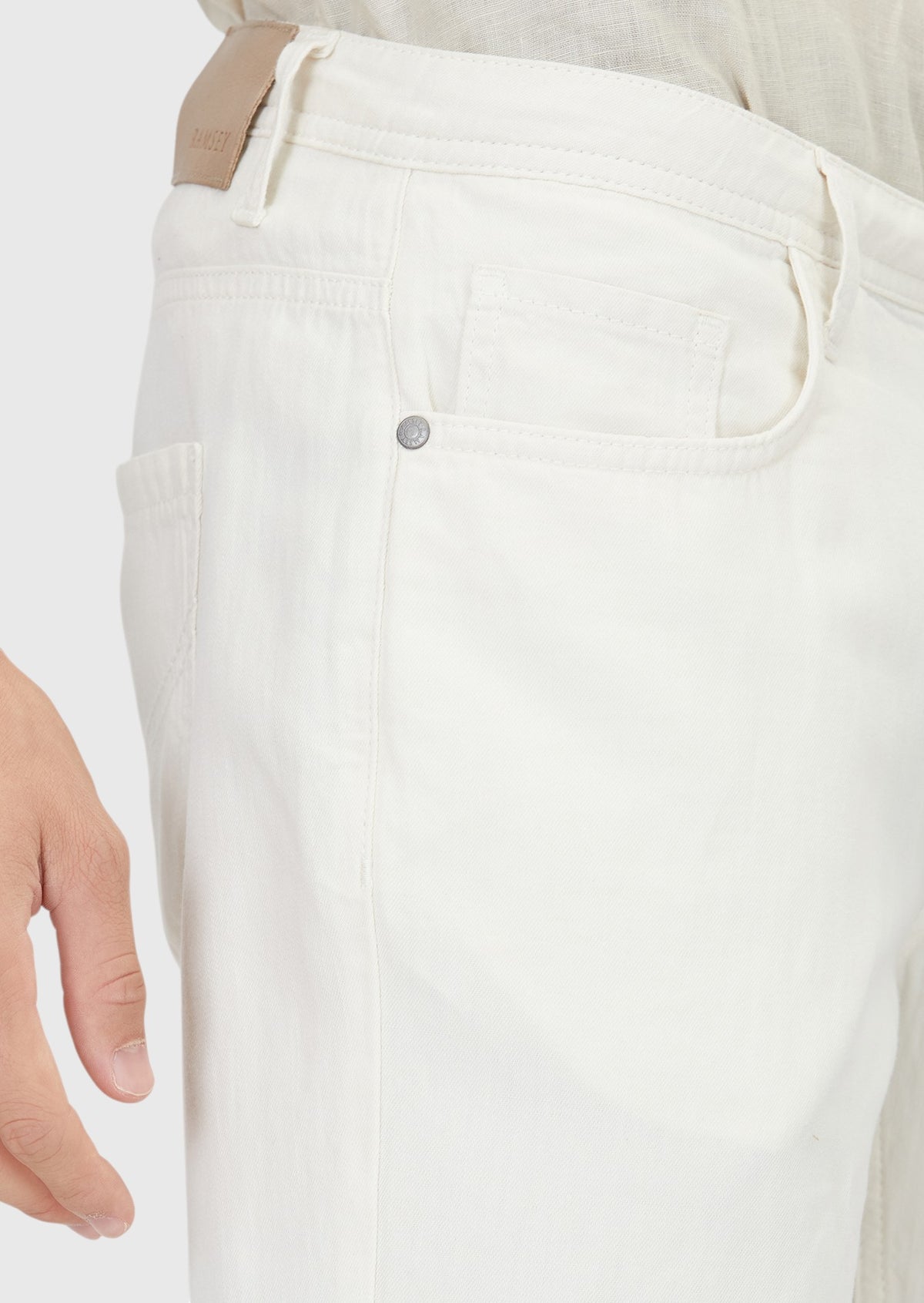 Ekru Düz Denim Regular Fit Casual Pamuk Karışımlı Pantolon