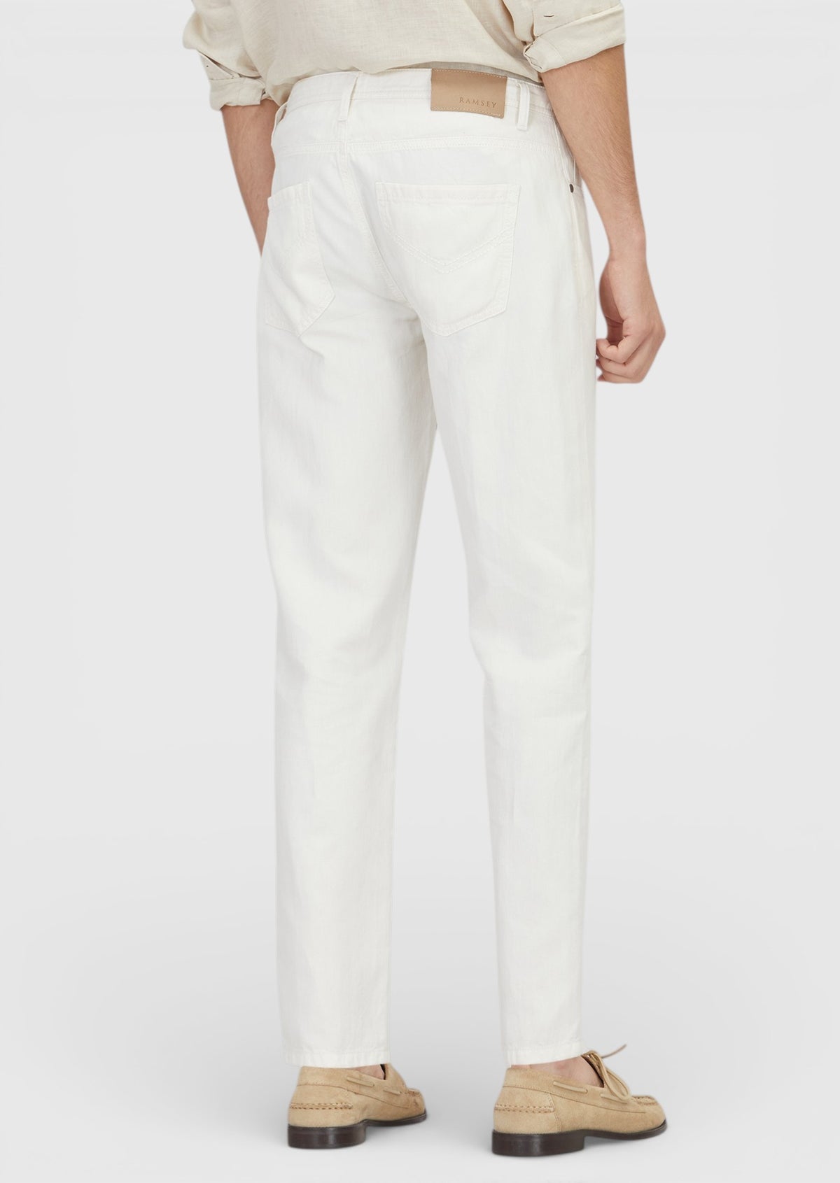 Ekru Düz Denim Regular Fit Casual Pamuk Karışımlı Pantolon
