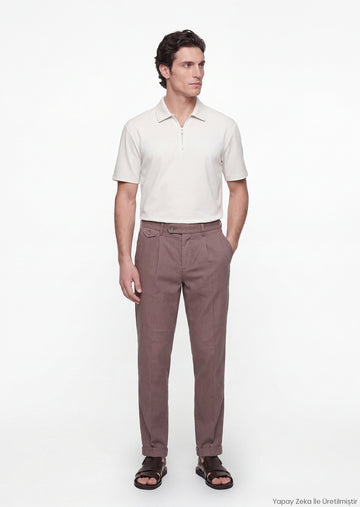 Mürdüm Düz Dokuma Relaxed Fit Casual Pamuk Karışımlı Pantolon