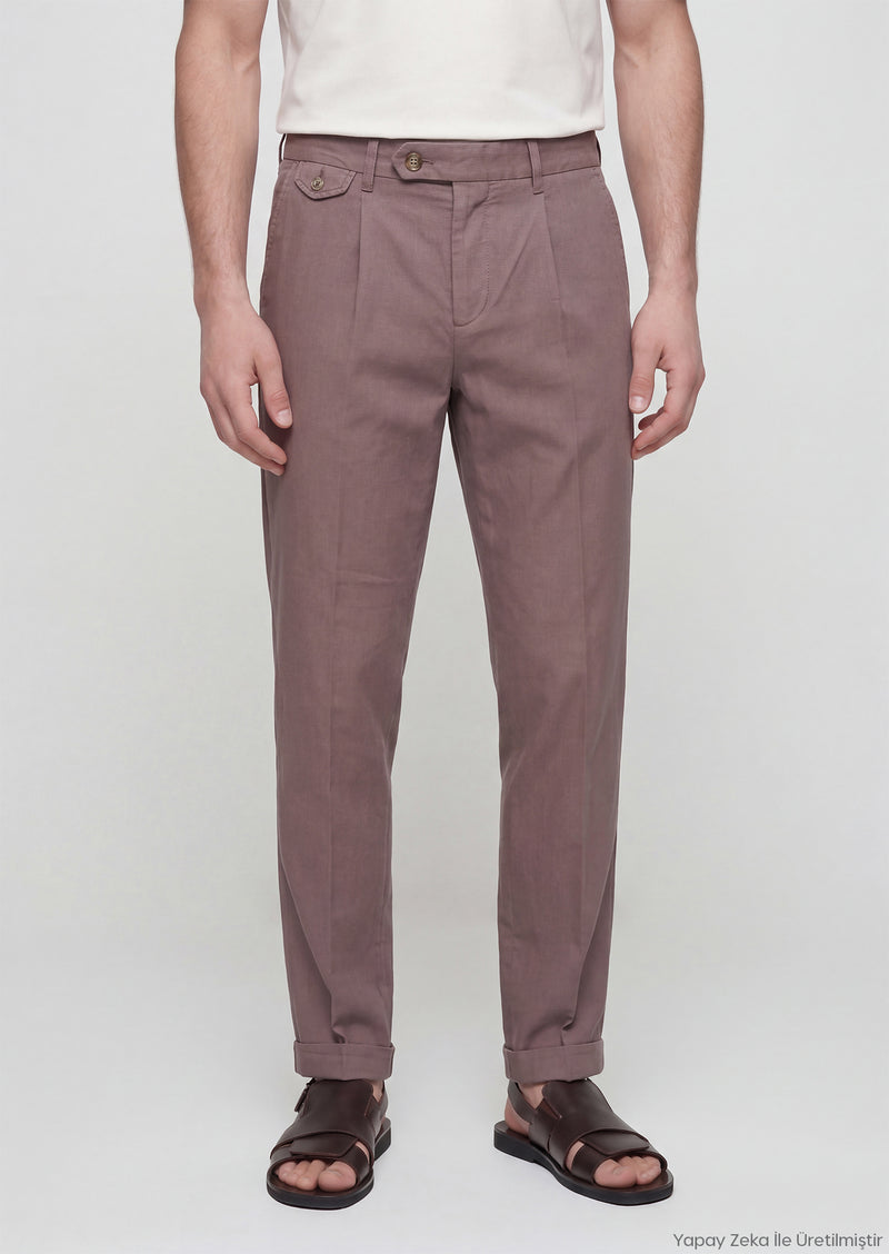 Mürdüm Düz Dokuma Relaxed Fit Casual Pamuk Karışımlı Pantolon