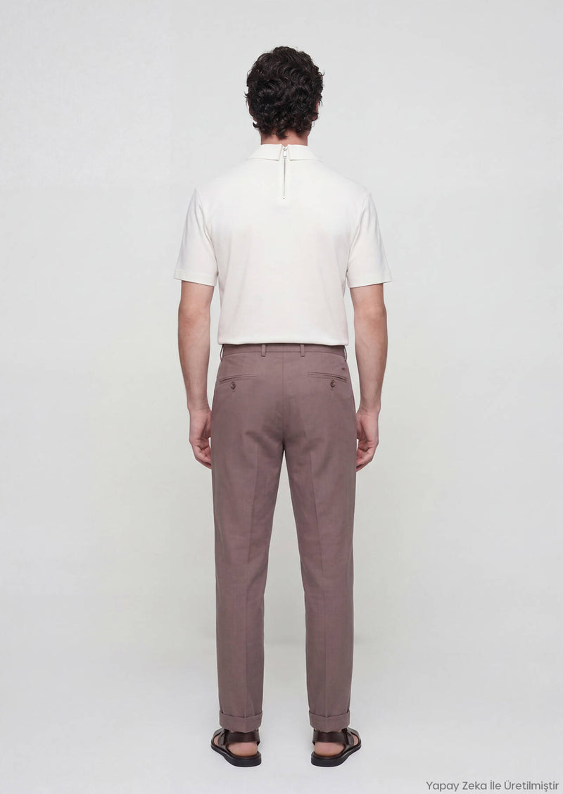 Mürdüm Düz Dokuma Relaxed Fit Casual Pamuk Karışımlı Pantolon
