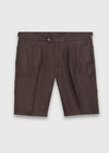 Kahverengi Düz Dokuma Carrot Fit Casual %100 Keten Bermuda