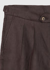 Kahverengi Düz Dokuma Carrot Fit Casual %100 Keten Bermuda