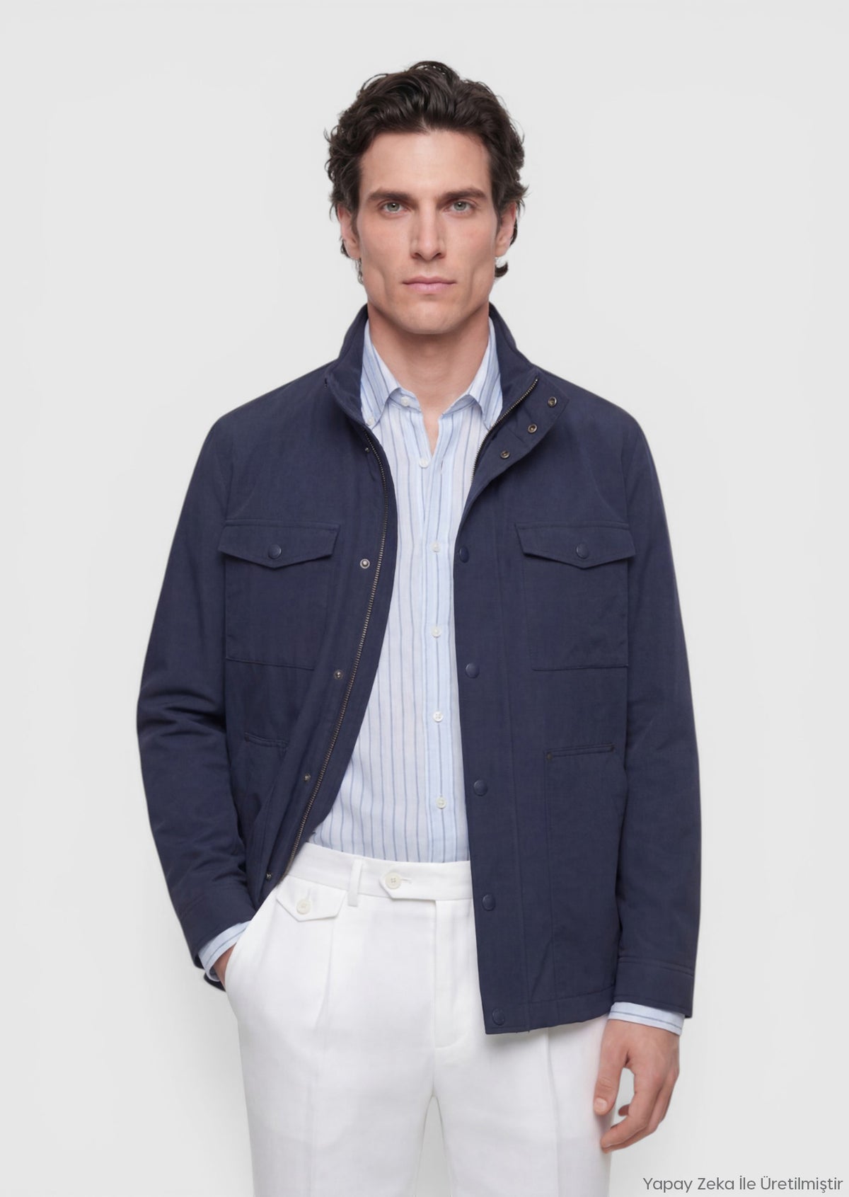 Lacivert Regular Fit Gizli Kapüşon Teknik Mont