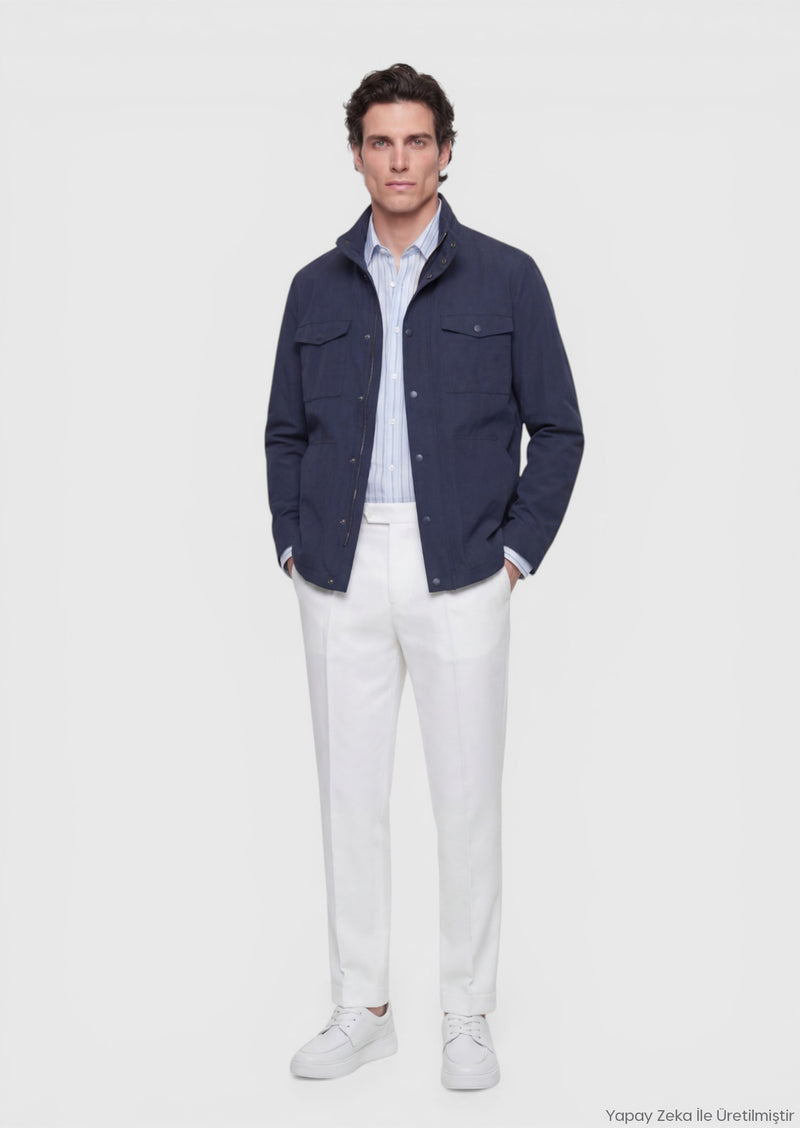 Lacivert Regular Fit Gizli Kapüşon Casual Teknik Mont
