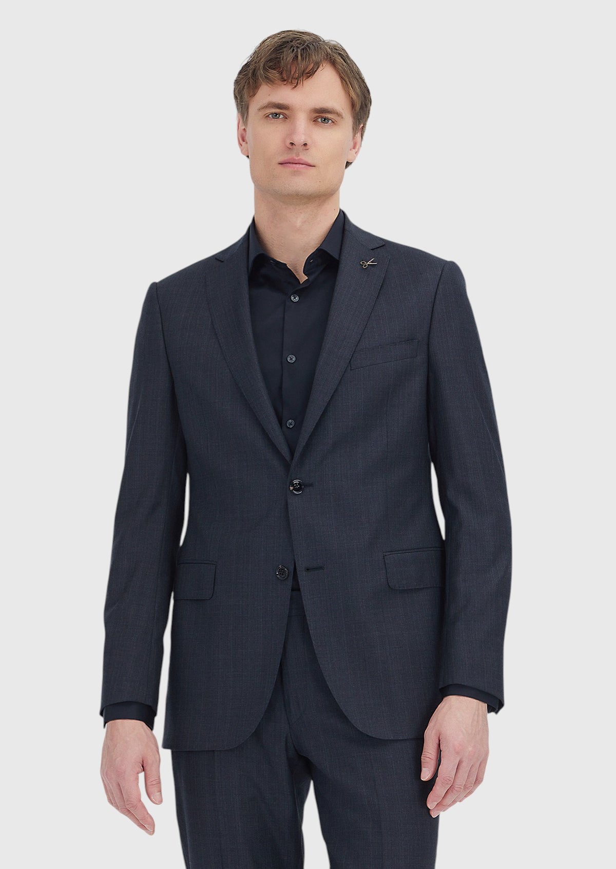 Siyah Düz Regular Fit %100 Yün Takım Elbise