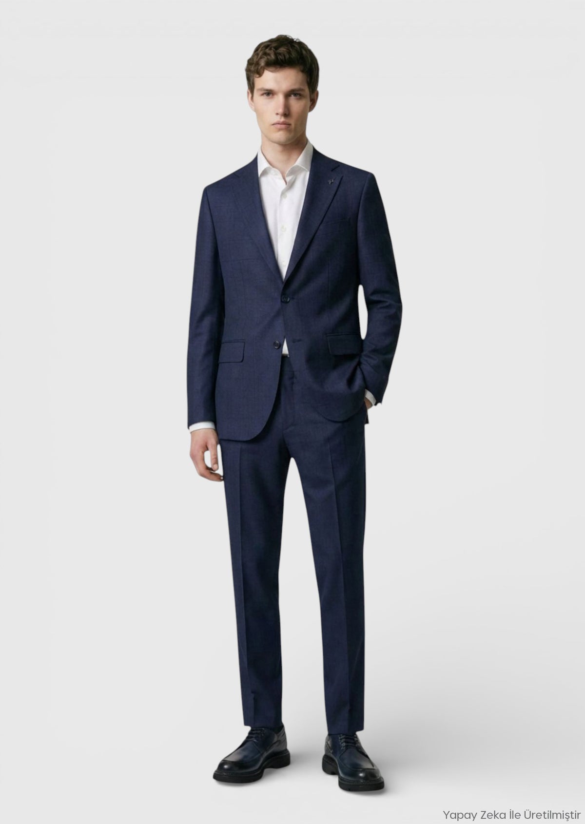 Navy Blue Patterned Regular Fit 100% Wool Suit