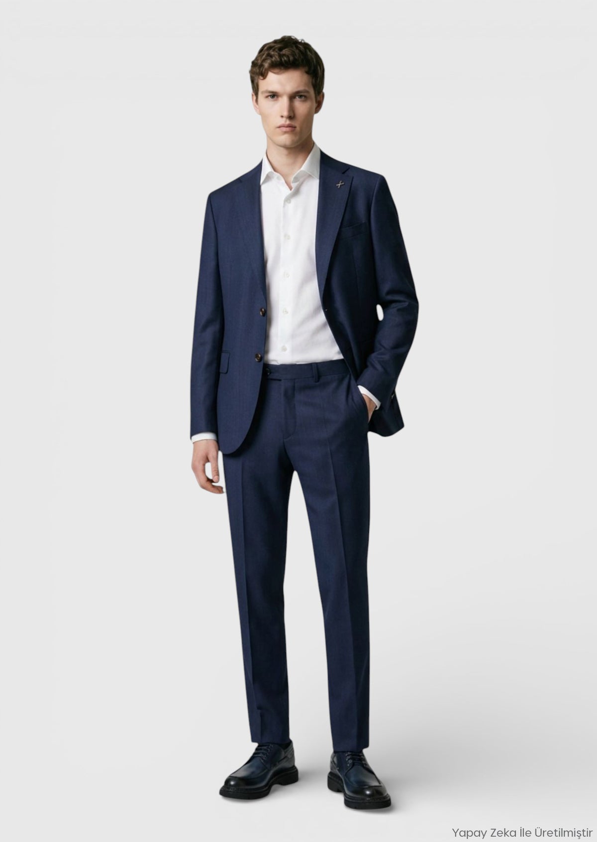 Lacivert Desenli Regular Fit %100 Yün Takım Elbise
