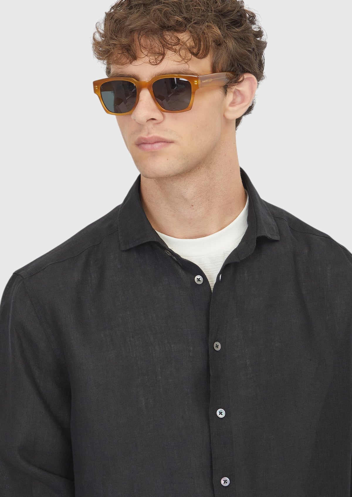 Siyah Düz Casual Fit Uzun Dokuma Casual %100 Keten Gömlek