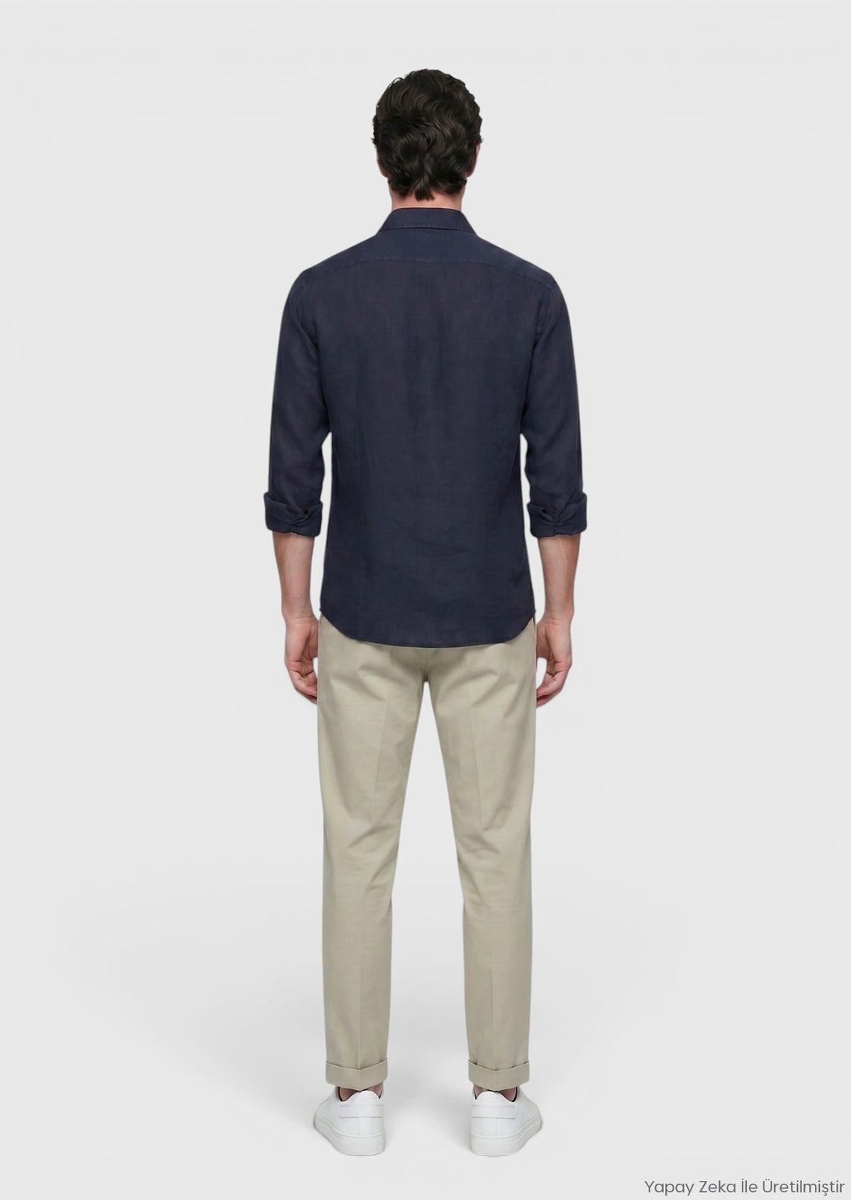 Lacivert Düz Casual Fit Uzun Dokuma Casual %100 Keten Gömlek