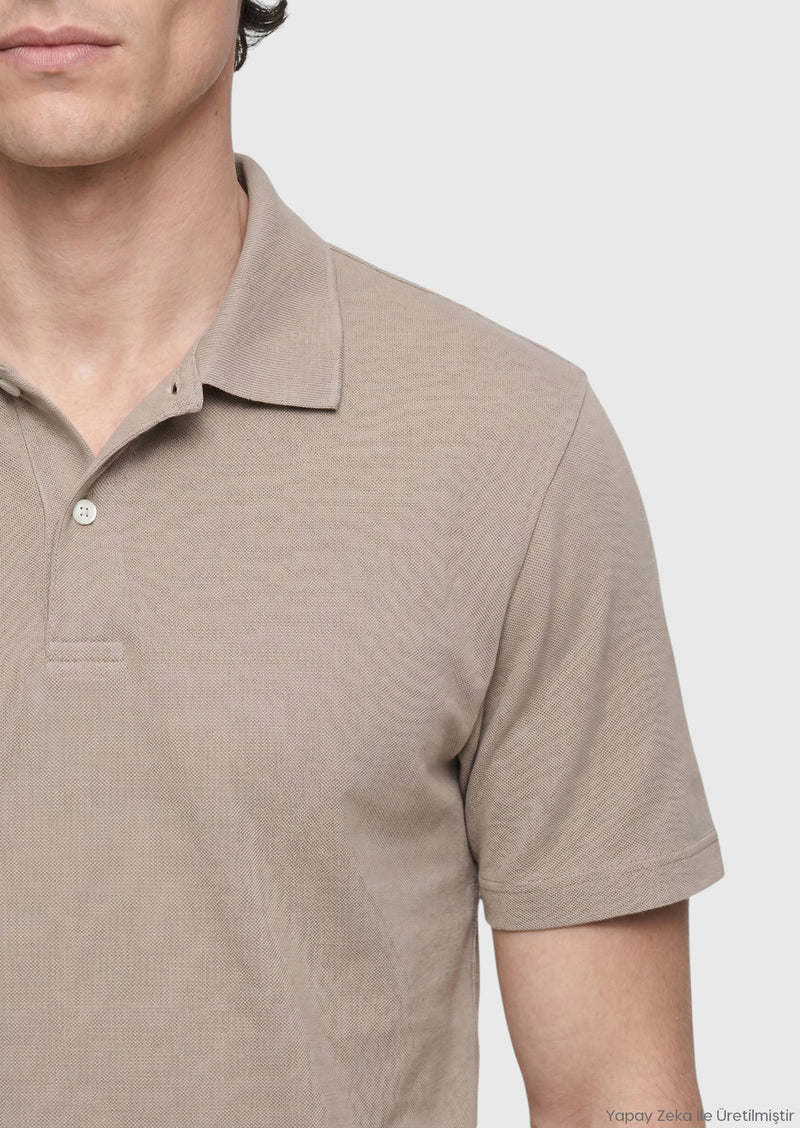 Bej Düz %100 Pamuk T-Shirt
