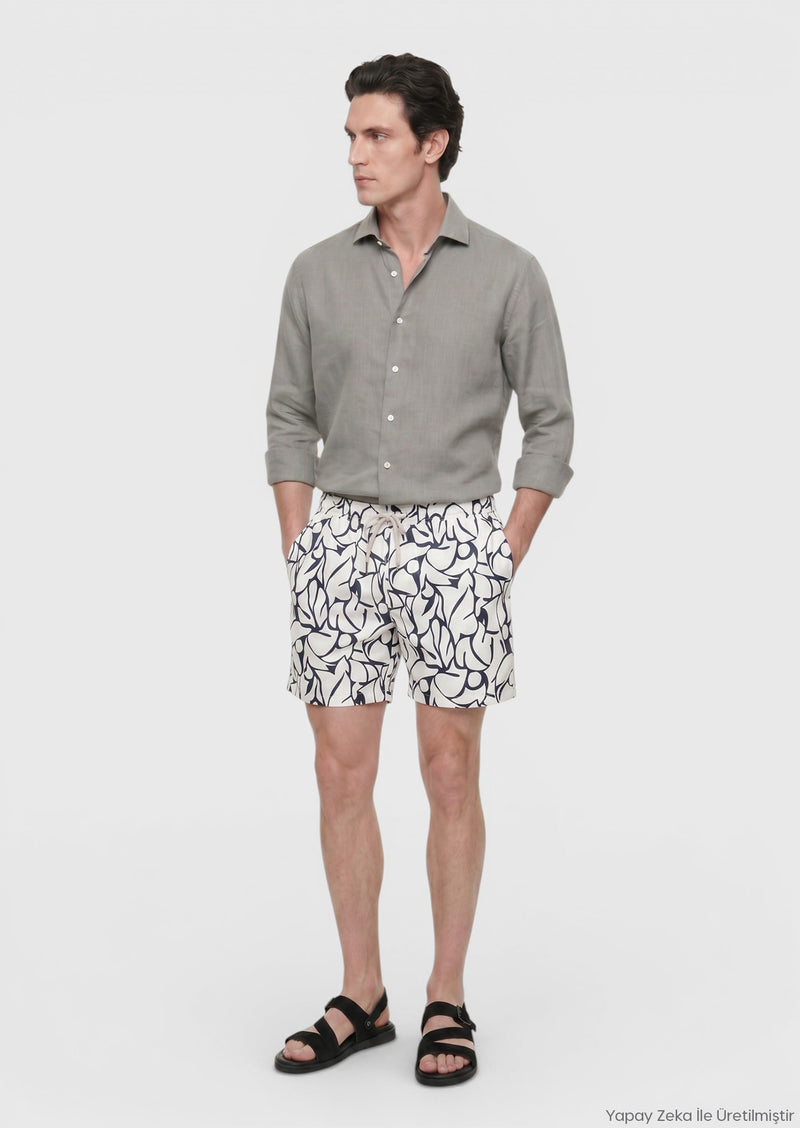Vizon Düz Casual Fit Uzun Dokuma Casual %100 Keten Gömlek