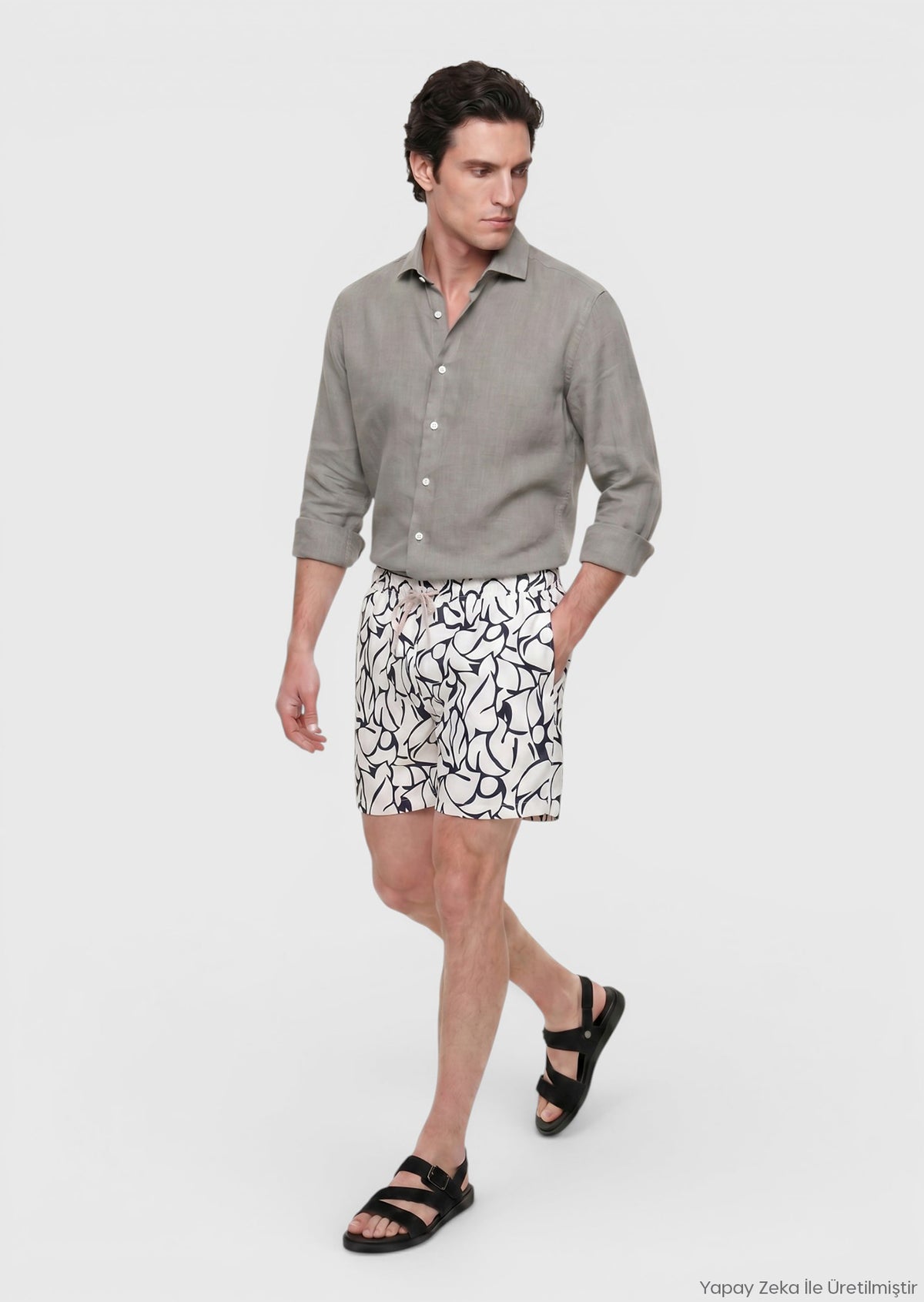 Vizon Düz Casual Fit Uzun Dokuma Casual %100 Keten Gömlek