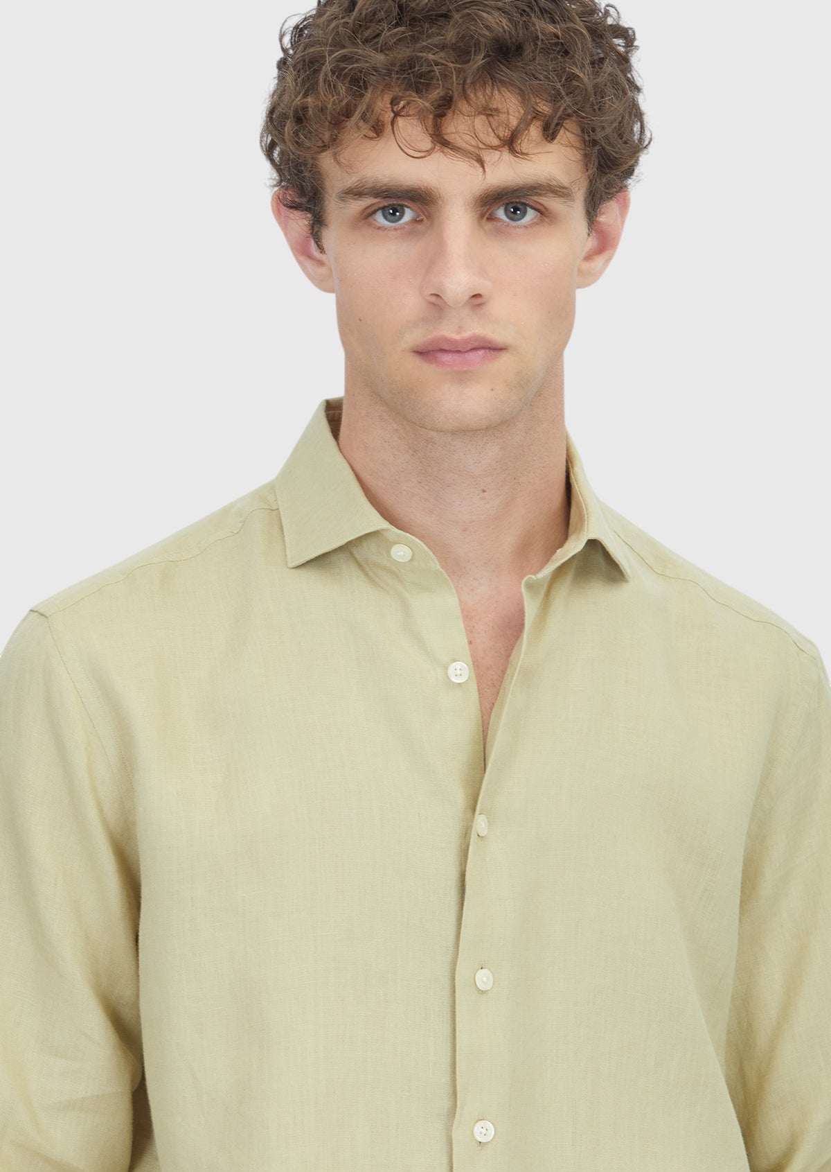 Açık Yeşil Düz Casual Fit Uzun Dokuma Casual %100 Keten Gömlek