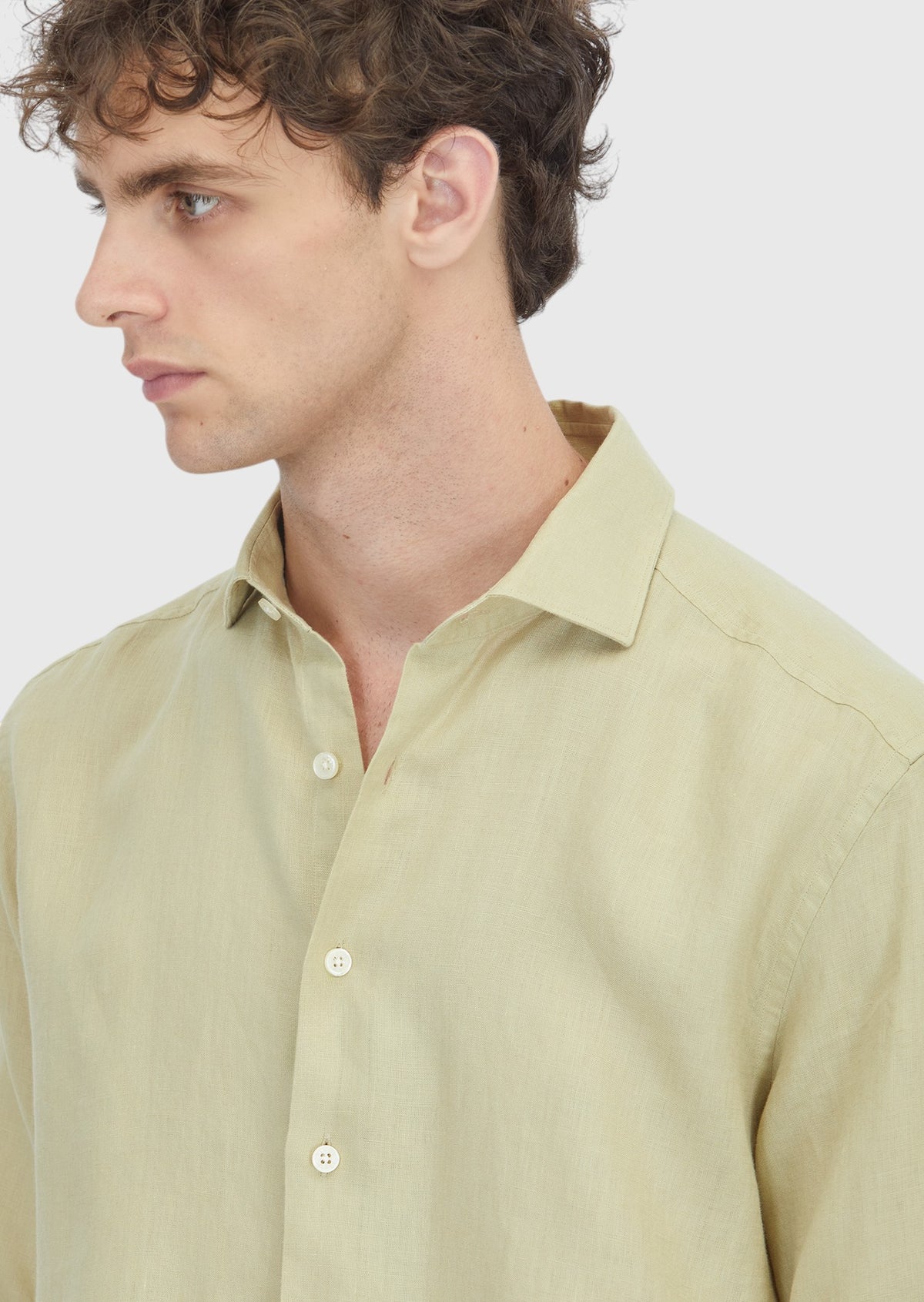Açık Yeşil Düz Casual Fit Uzun Dokuma Casual %100 Keten Gömlek