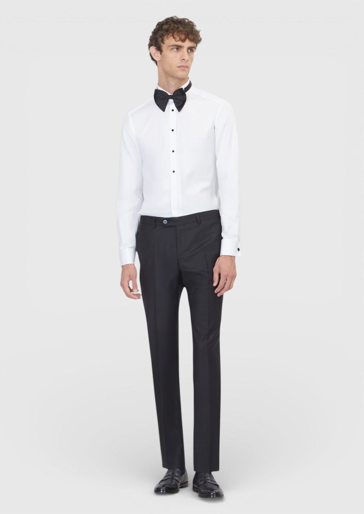 Beyaz Düz Slim Fit Duble Manşet Smokin Gömlek