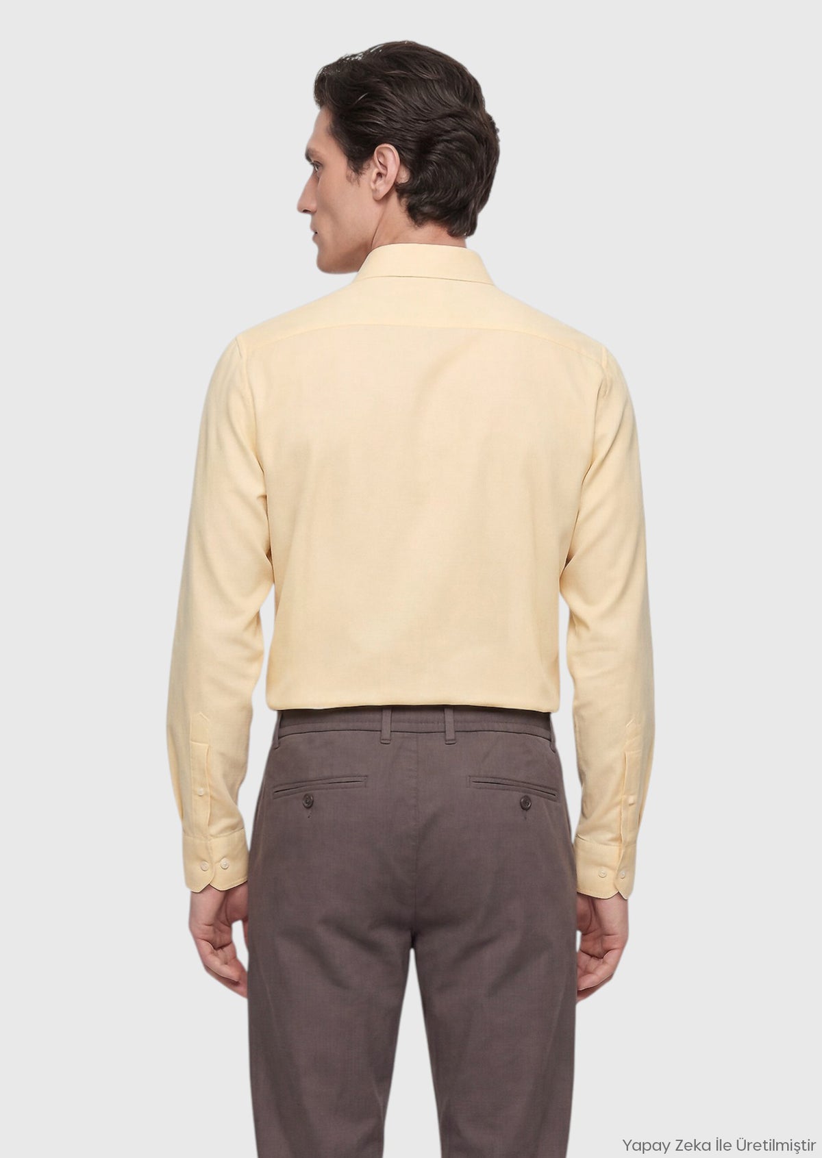 Açık Sarı Düz Casual Fit Uzun Dokuma Casual %100 Pamuk Gömlek