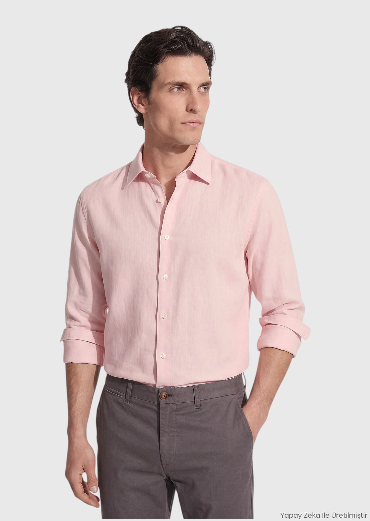 Pembe Casual Fit Uzun Dokuma Casual %100 Pamuk Gömlek