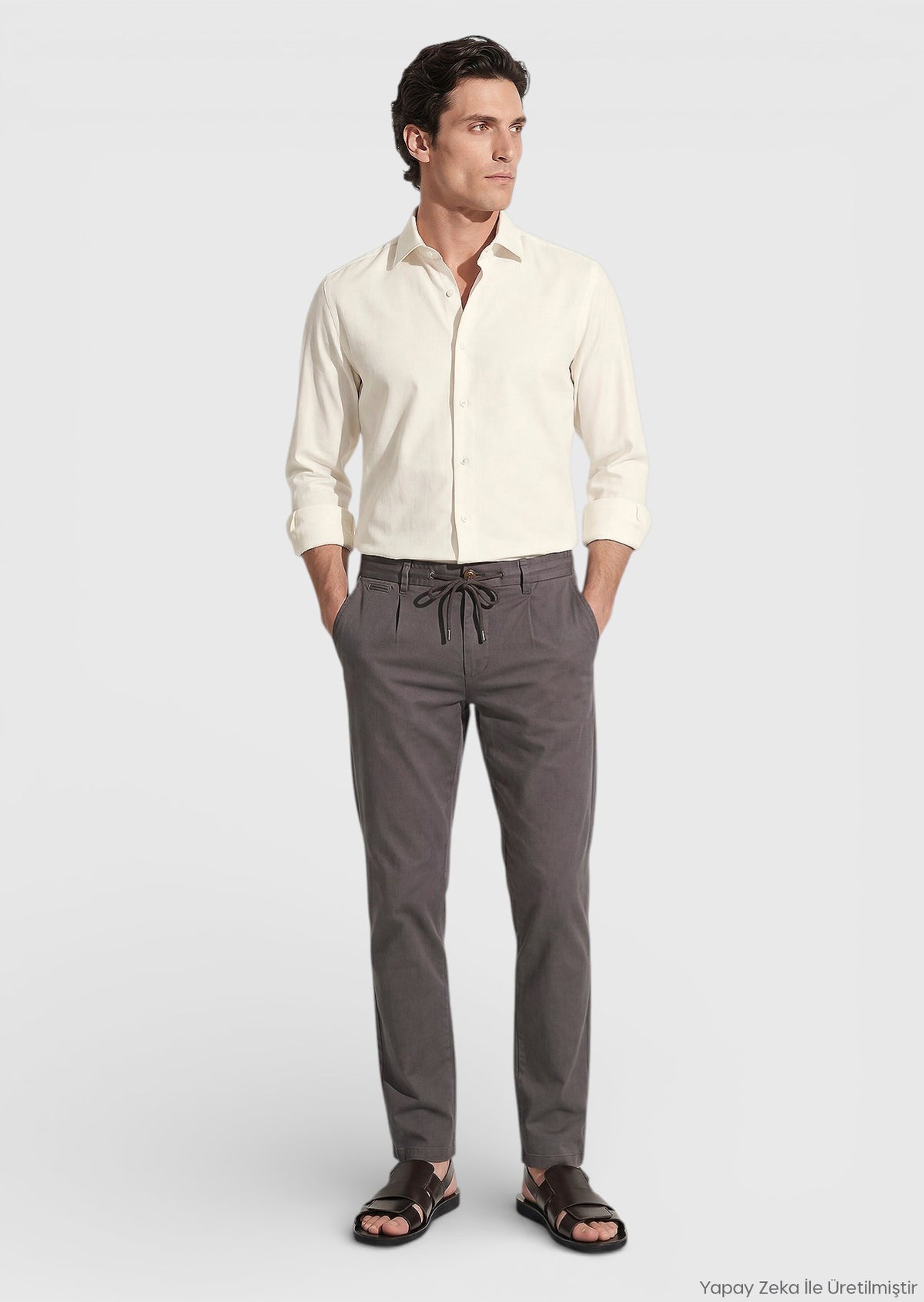 Bej Düz Casual Fit Uzun Dokuma Casual %100 Pamuk Gömlek