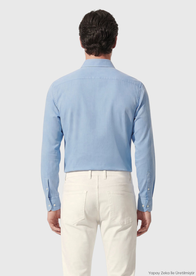 Mavi Düz Casual Fit Uzun Dokuma Casual %100 Pamuk Gömlek