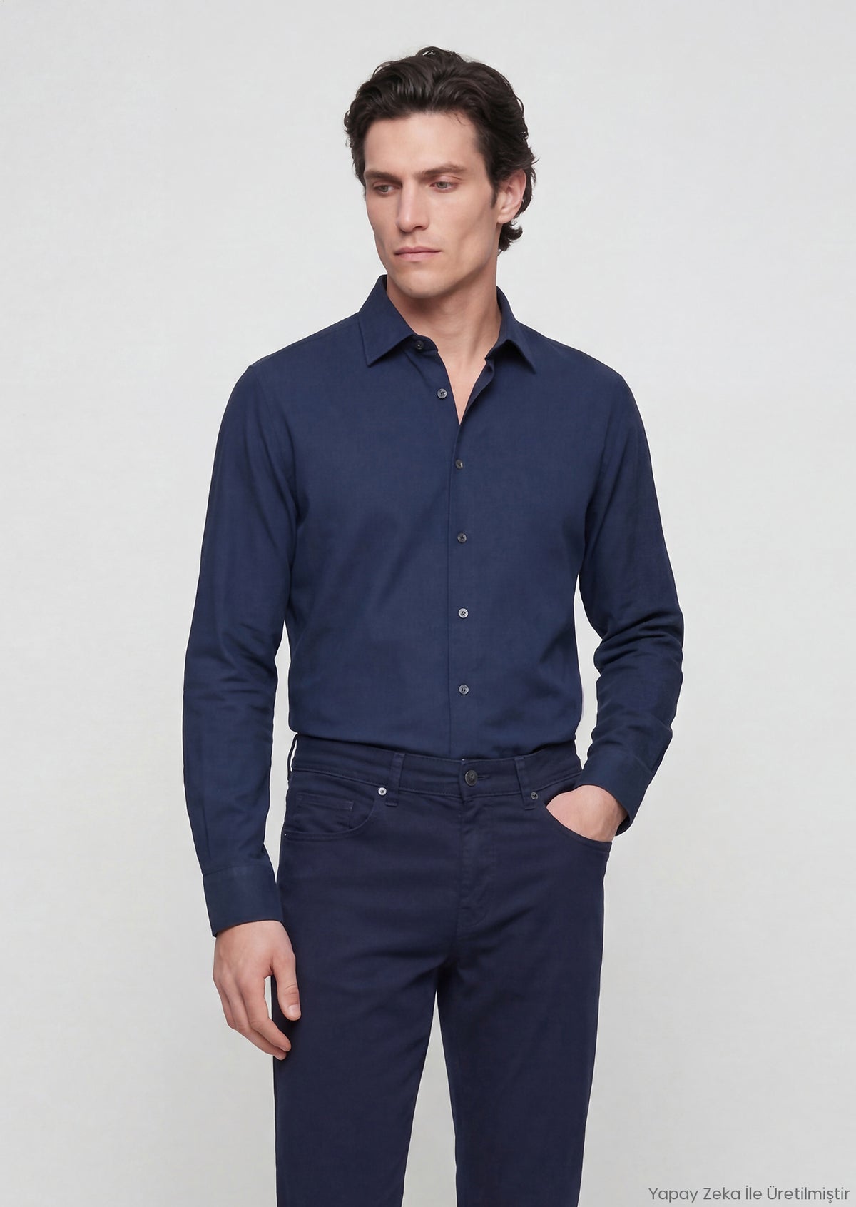 Lacivert Casual Fit Uzun Dokuma Casual %100 Pamuk Gömlek