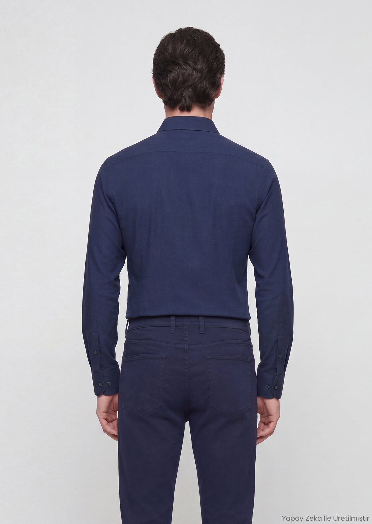 Lacivert Düz Casual Fit Uzun Dokuma Casual %100 Pamuk Gömlek