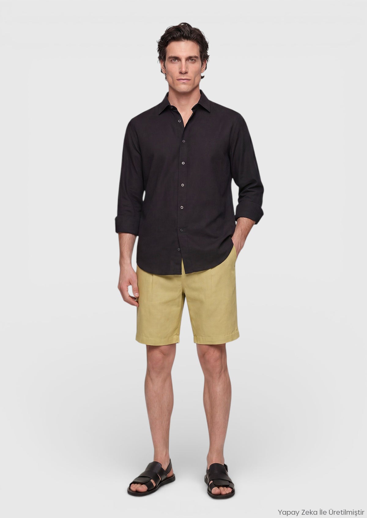 Siyah Düz Casual Fit Uzun Dokuma Casual %100 Pamuk Gömlek