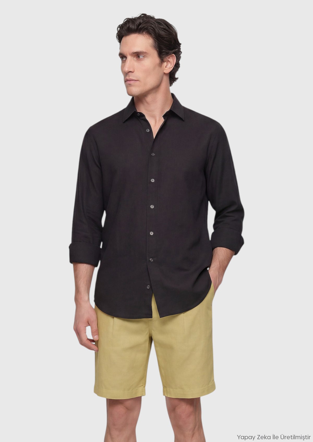 Siyah Düz Casual Fit Uzun Dokuma Casual %100 Pamuk Gömlek