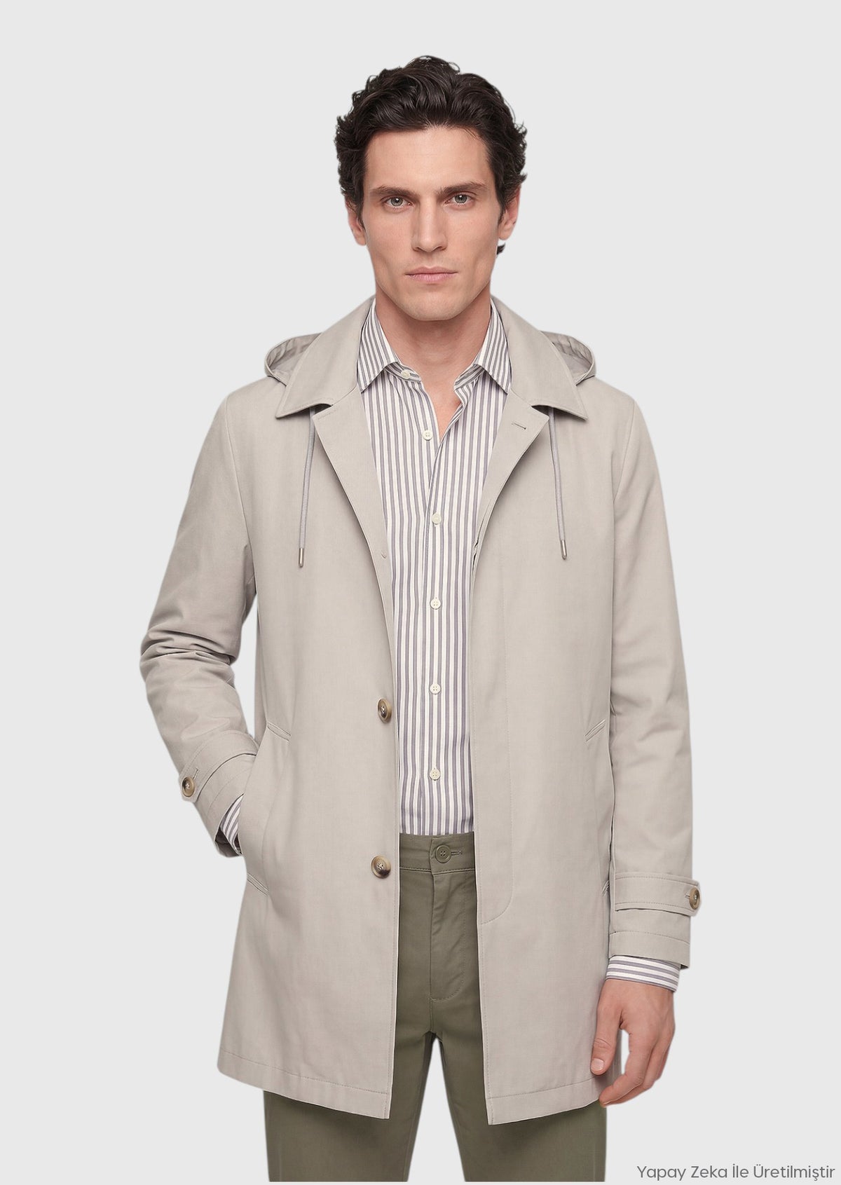 Kum Regular Fit Kapüşonlu Casual Teknik Pardösü