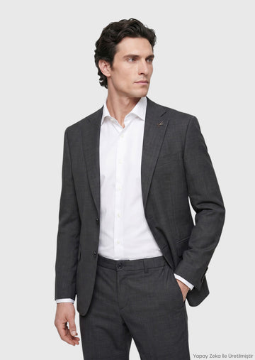 Antrasit Modern Fit Yün Karışımlı Takım Elbise