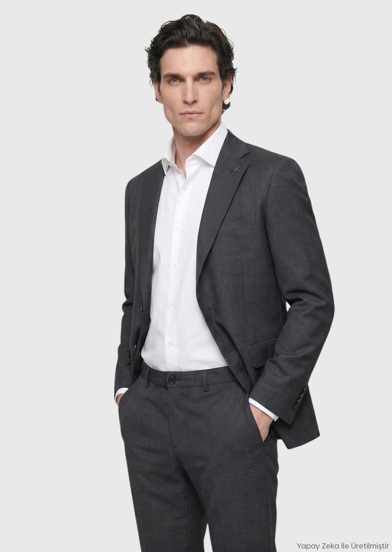Antrasit Modern Fit Yün Karışımlı Takım Elbise