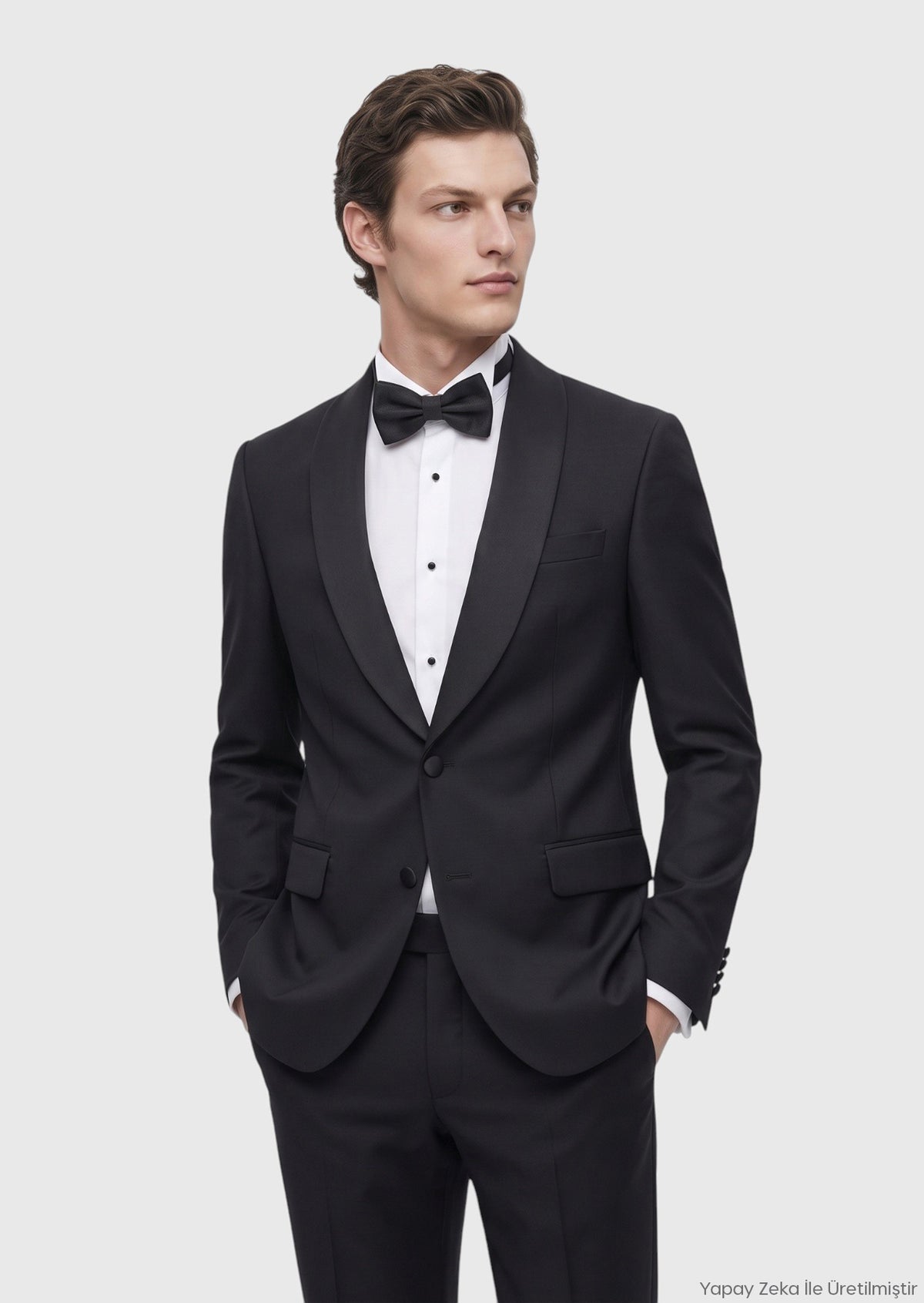 Siyah Düz Modern Fit Şal Yaka Dokuma Smokin Takım Elbise