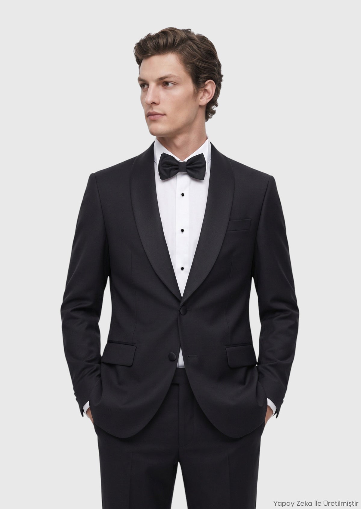 Siyah Düz Modern Fit Şal Yaka Dokuma Smokin Takım Elbise