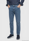 Lacivert Düz Slim Fit Denim Pamuk Karışımlı Pantolon