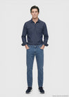 Lacivert Düz Slim Fit Denim Pamuk Karışımlı Pantolon