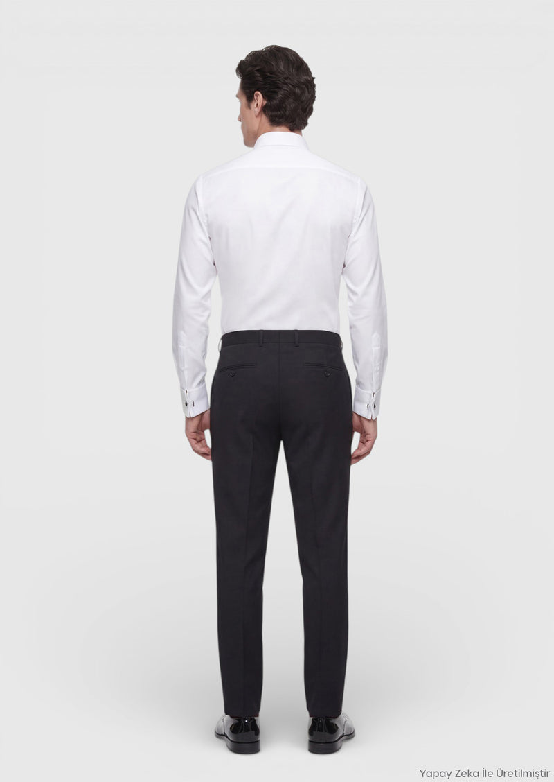 Beyaz Düz Slim Fit Duble Manşet Smokin Gömlek