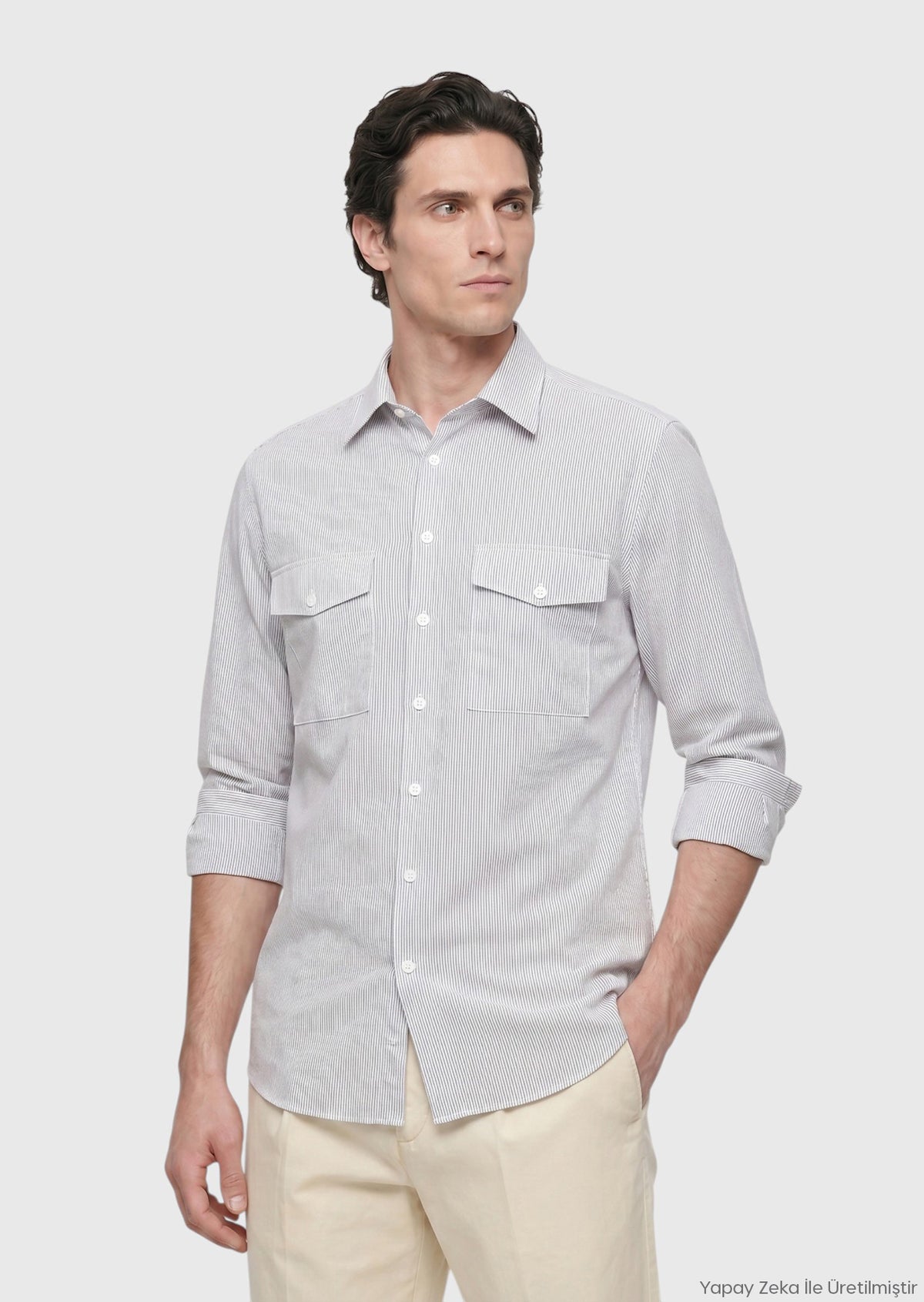 Light Mink Striped Regular Fit Long Weaving Casual Shirt
