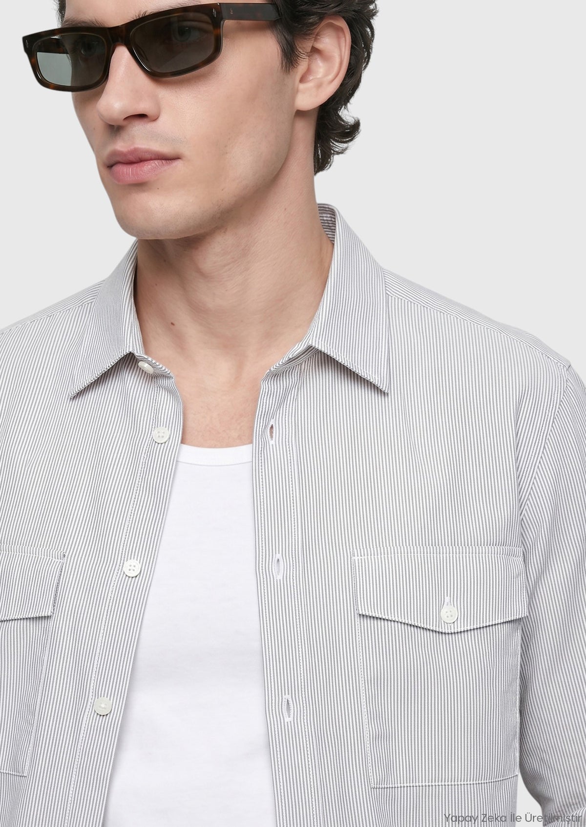 Açık Vizon Çizgili Regular Fit Uzun Dokuma Casual Gömlek